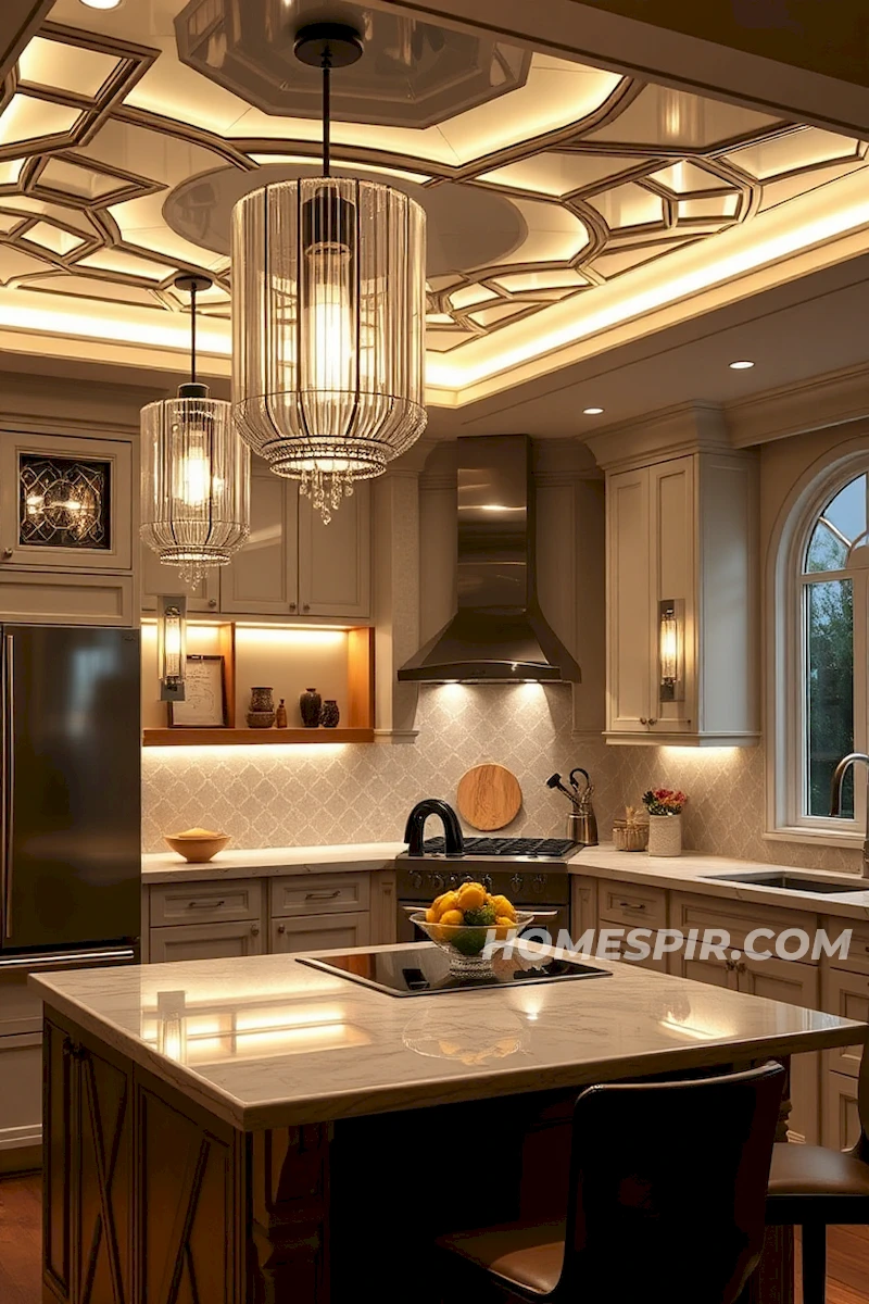 Geometric Ceiling Designs in Art Deco Kitchens