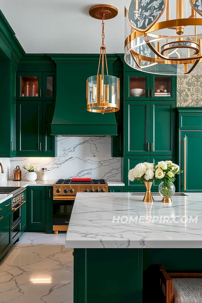 Luxurious Green and Brass Art Deco Kitchen