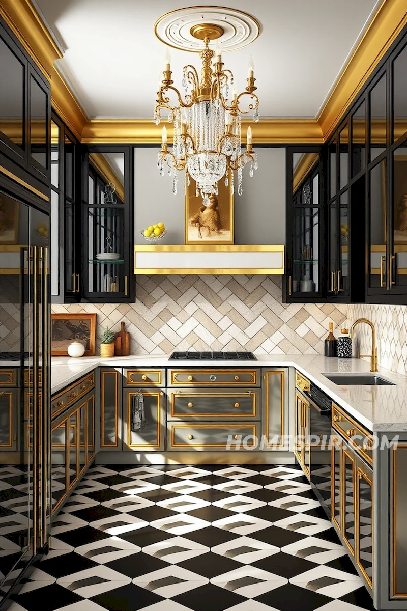 Opulent 1920s Inspired Kitchen with Geometric Tiles