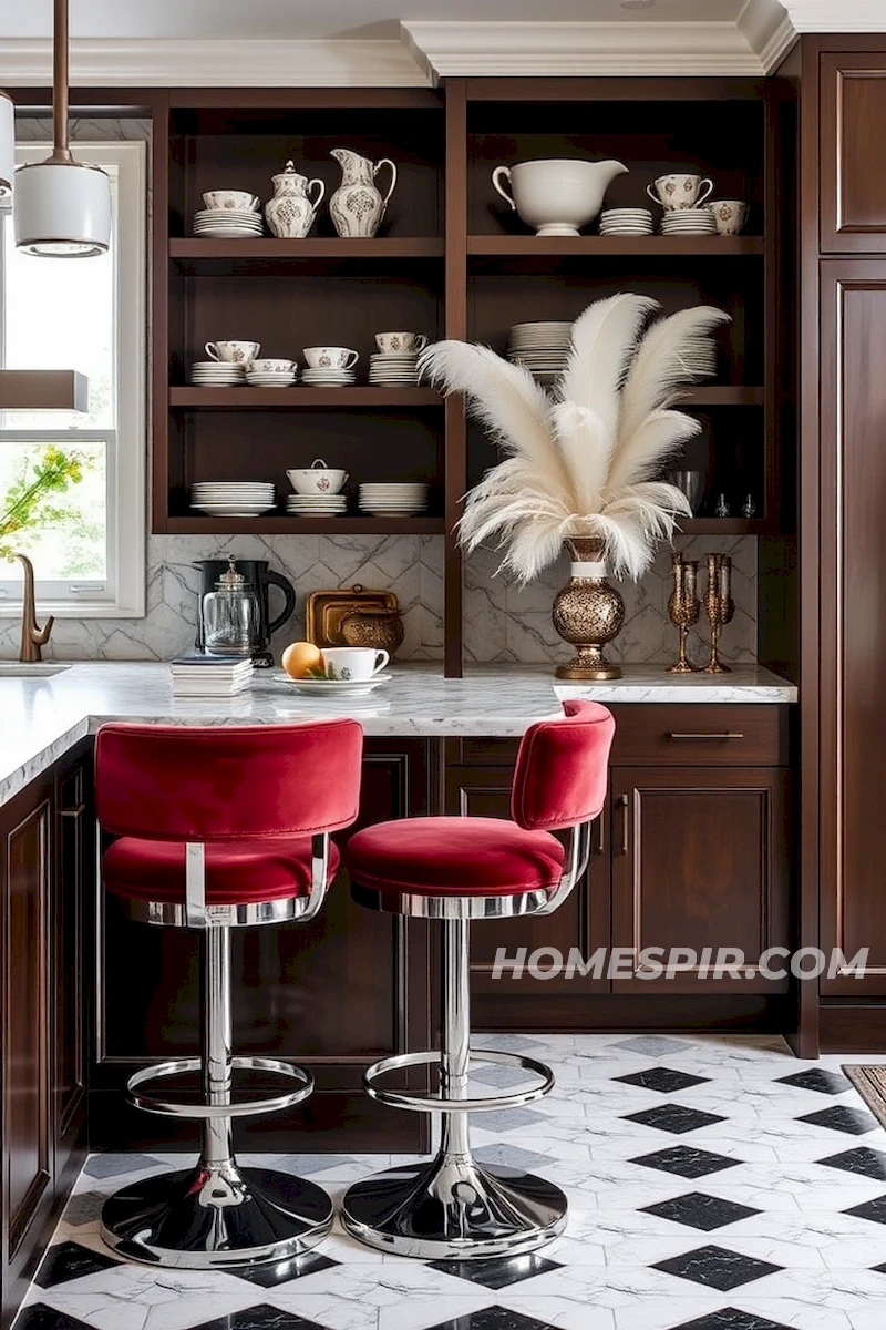 Plush Velvet Bar Stools in Deco Style