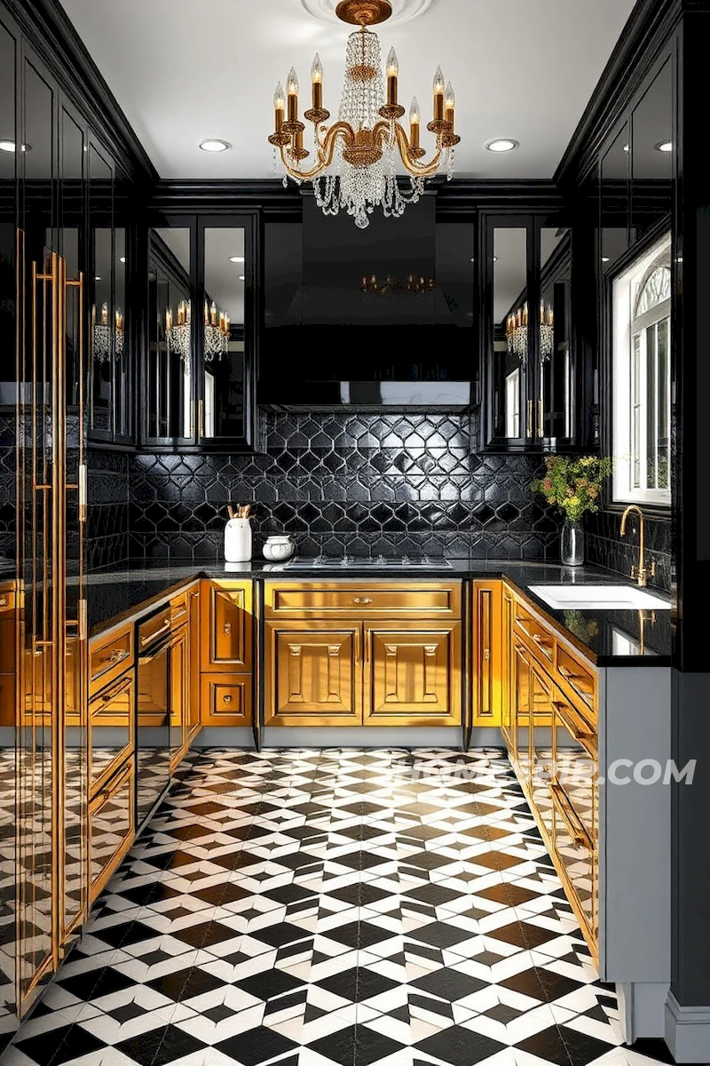 Sleek Black Gold Art Deco Kitchen Design