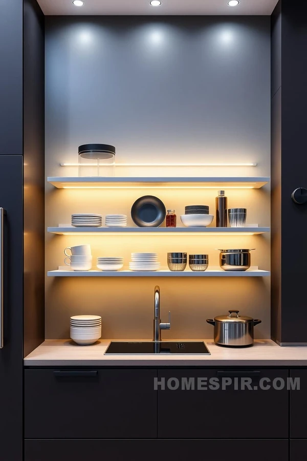 Aesthetic Floating Shelves for High-Tech Kitchens