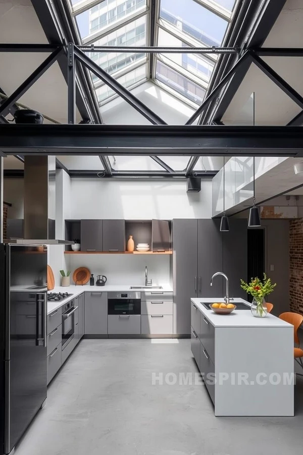 Airy Urban Loft Kitchen with Skylight Feature