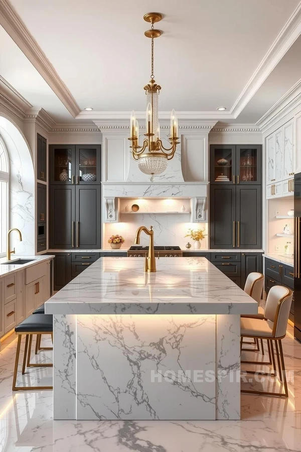 Ambient Lighting in Glamorous Marble Kitchen