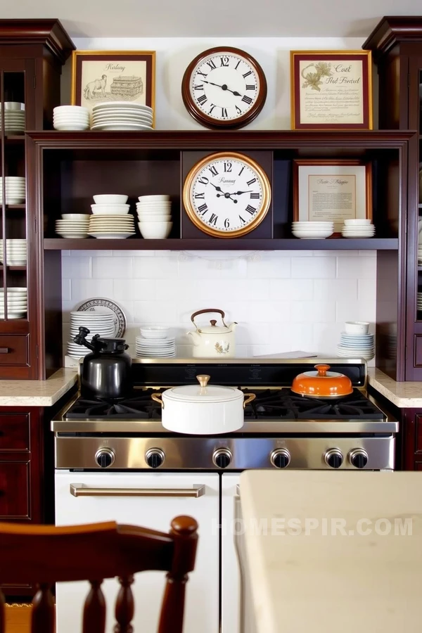 Antique Clock Feature Above Stove