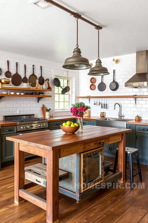 Antique Furniture Adds Vintage Touch to Industrial Kitchen