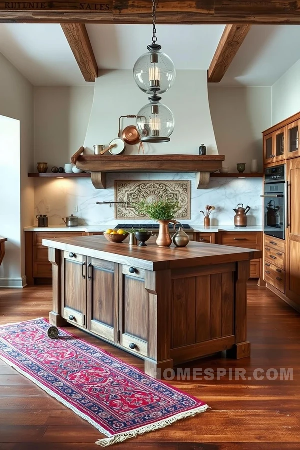 Antique Persian Rug in Rustic Kitchen Charm