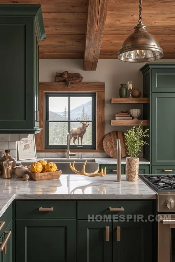 Antler Accents in Nature-Inspired Kitchen