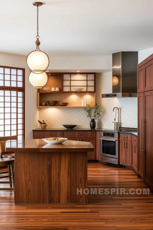 Artful Ceramics and Zen Decor in Balanced Kitchen