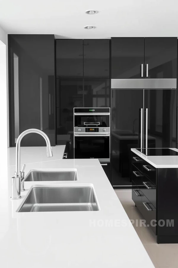 Artful Monochrome Kitchen with Central Island