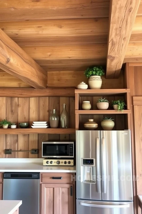 Artisan Pottery and Plant Decor in Cabin Kitchen