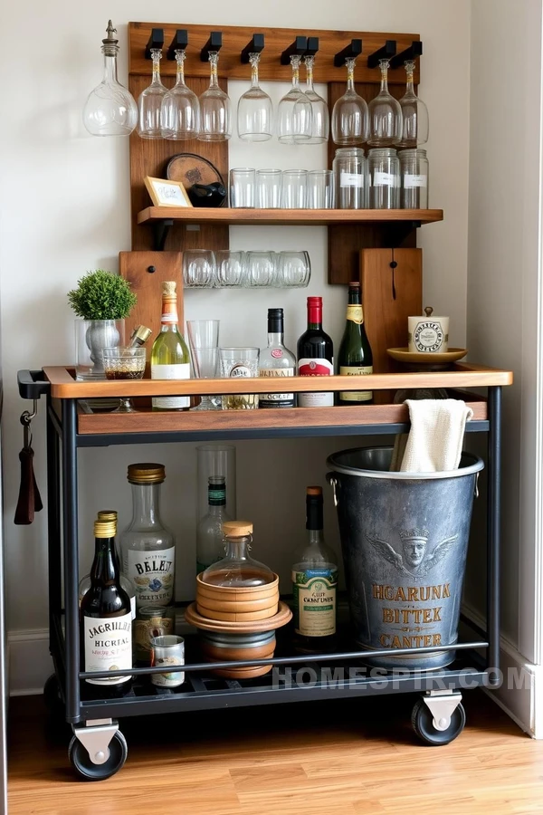 Artisanal Display on Bar Cart in Kitchen