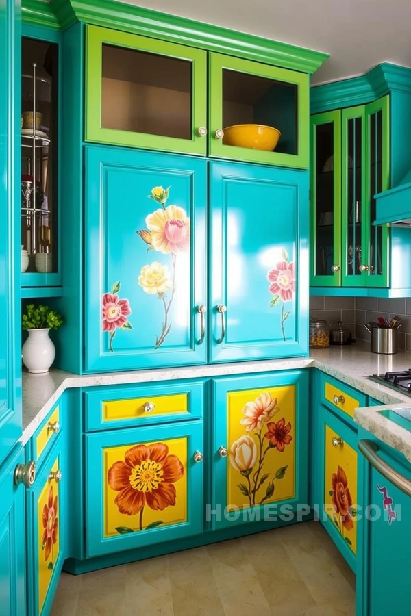 Artistic Floral Patterns on Retro Cabinets