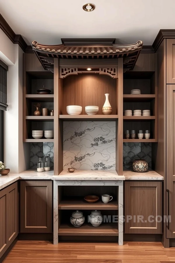 Artistic Pagoda Shelving in Kitchens