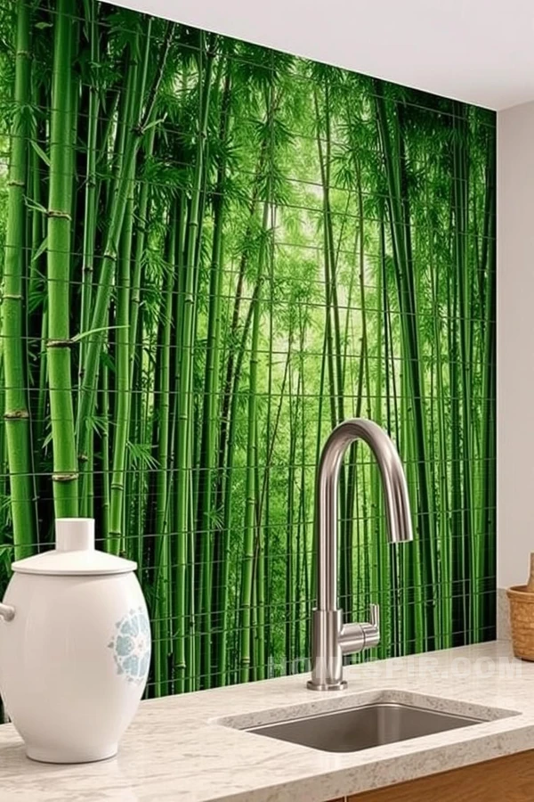 Asian Forest Inspired Bamboo Backsplash