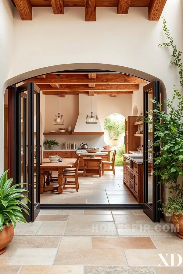 Bi-fold Doors Connecting Mediterranean Kitchen and Alfresco Dining