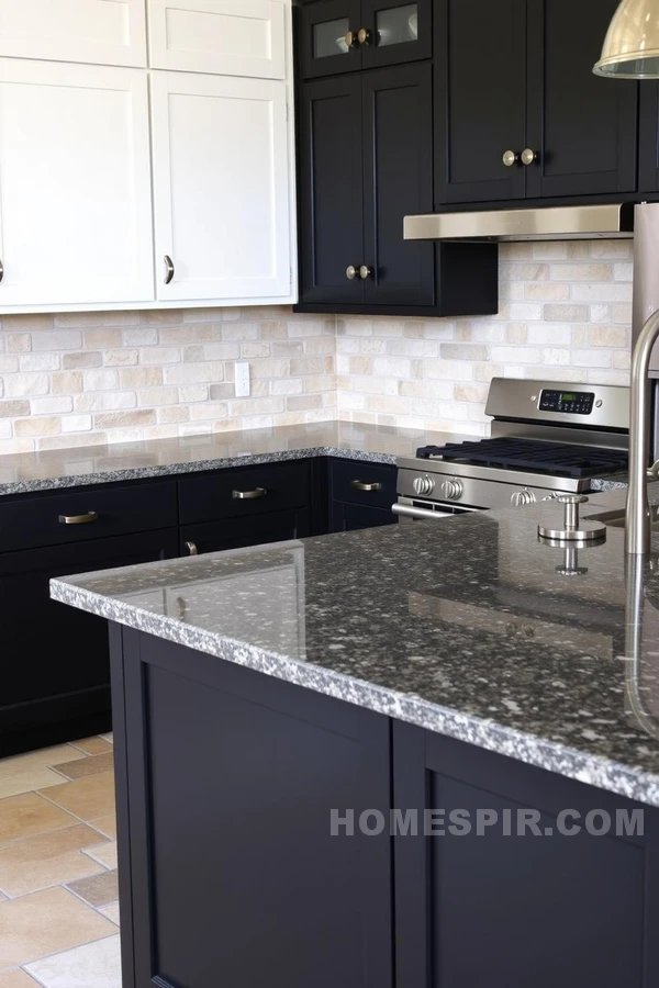 Black Cabinetry and Stone Accents in Kitchen