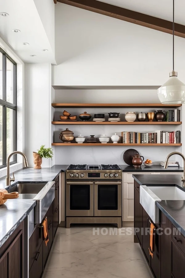 Black Slate Counters In Elegant Kitchen Setting