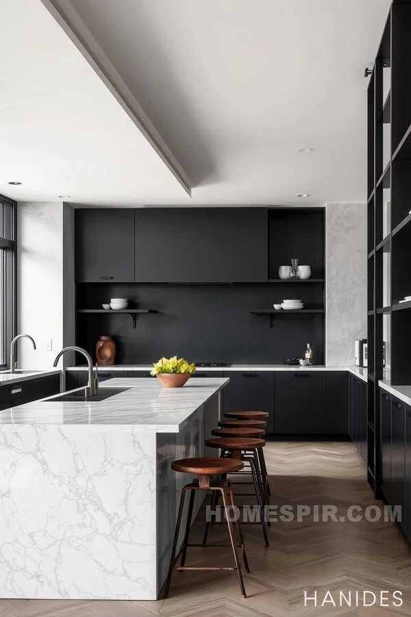 Black Steel Wall Partition in Elegant Kitchen