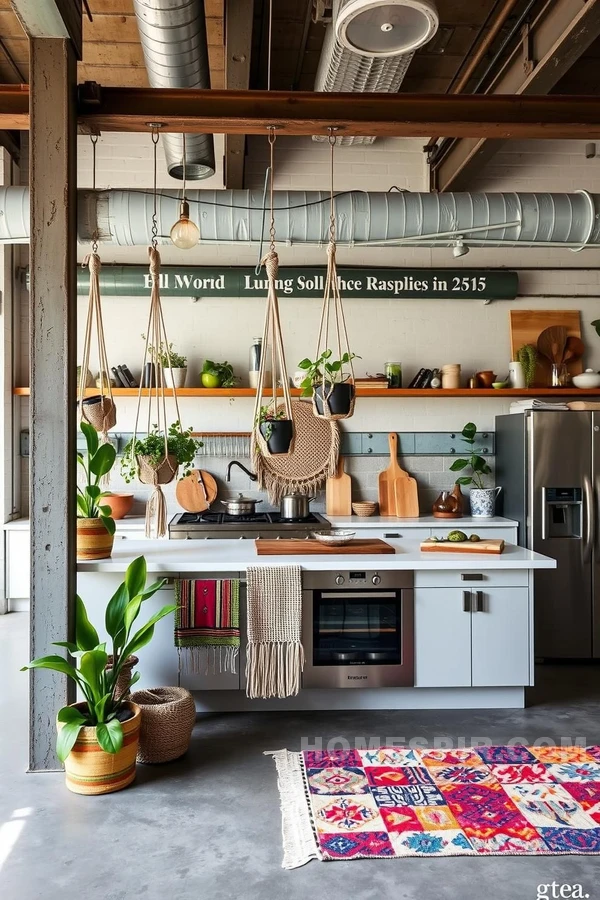 Bohemian Textiles Soften Industrial Kitchen