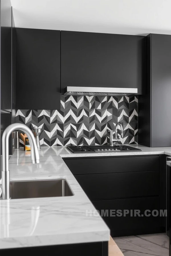 Bold Backsplash and Matte Cabinets Design