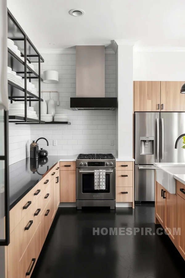 Bold Black Hardware in Monochrome Kitchen Design