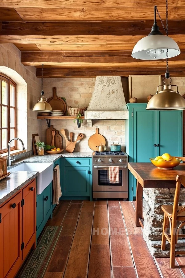 Bold Color Combinations in Rustic Kitchen