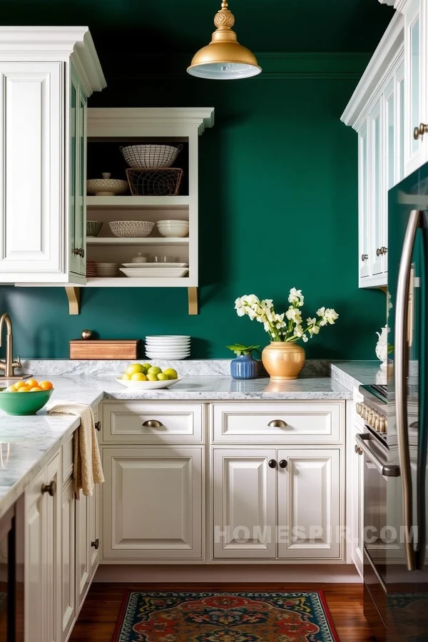 Bold Emerald Accents in Traditional Kitchen