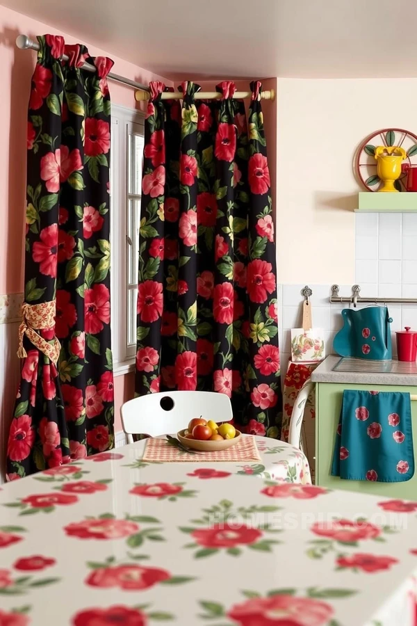 Bold Floral Textiles in Retro Kitchen