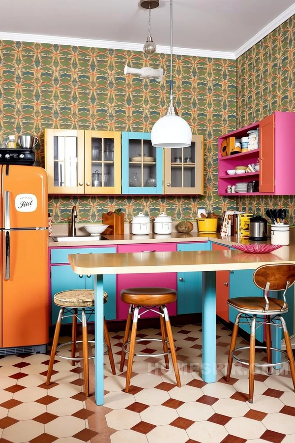 Bold Geometric Patterns in Retro Kitchen