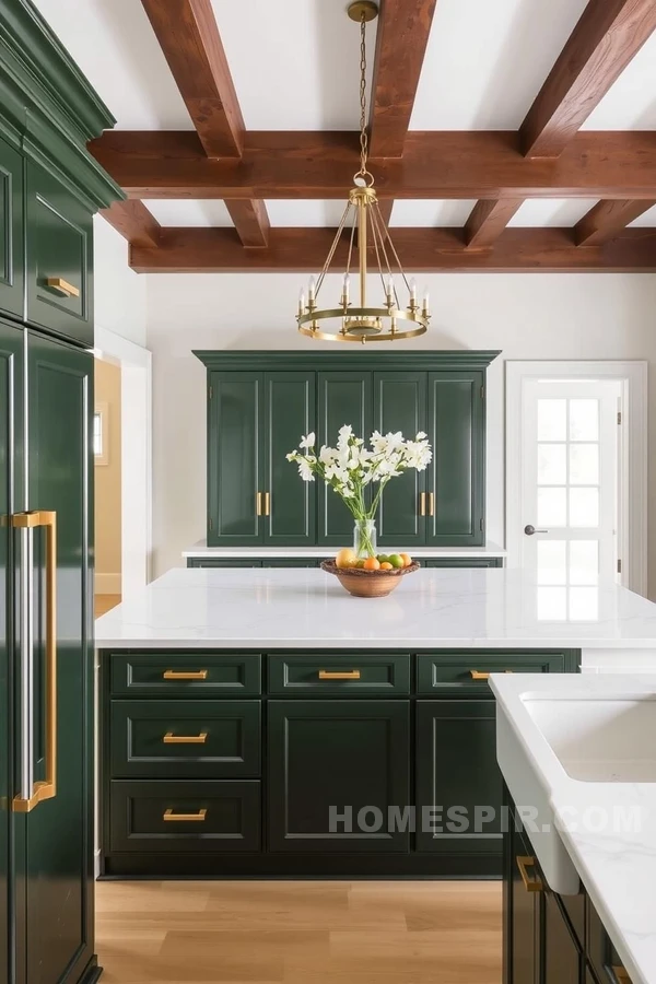 Bold Green Cabinetry in Colonial Kitchen Design