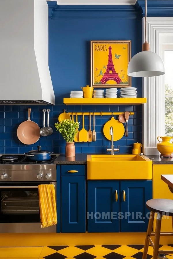 Bold Hues in Paris Kitchen Design