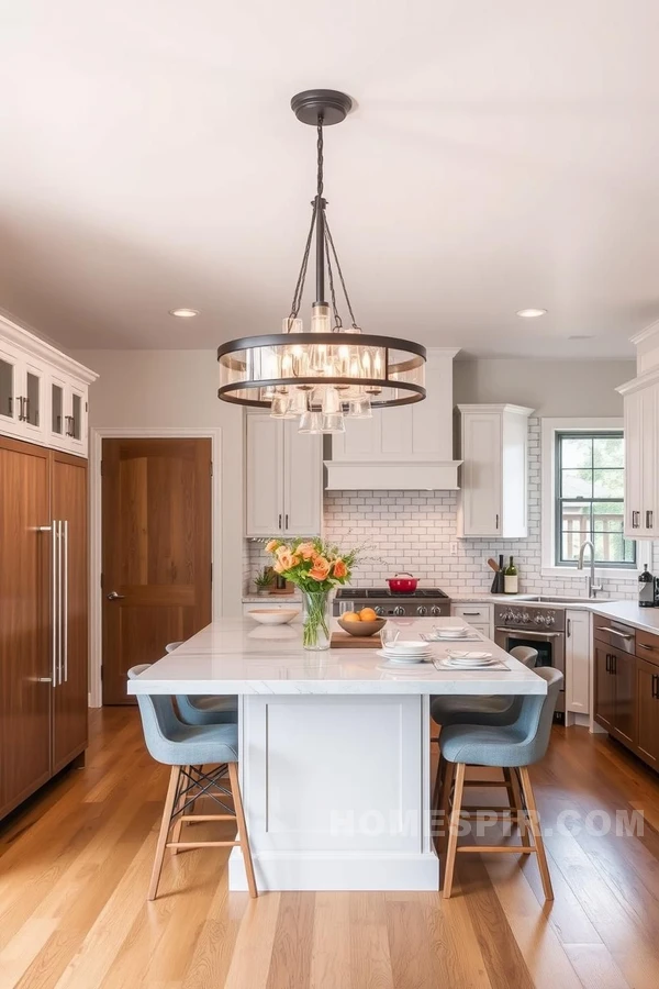 Bold Lighting Fixtures in Transitional Kitchen