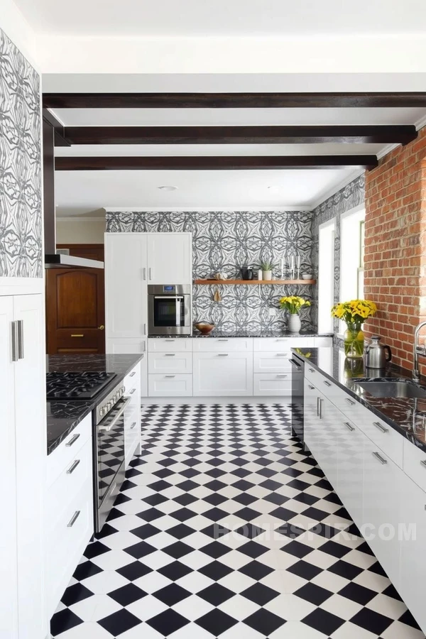 Bold Patterns in Open Concept Kitchen