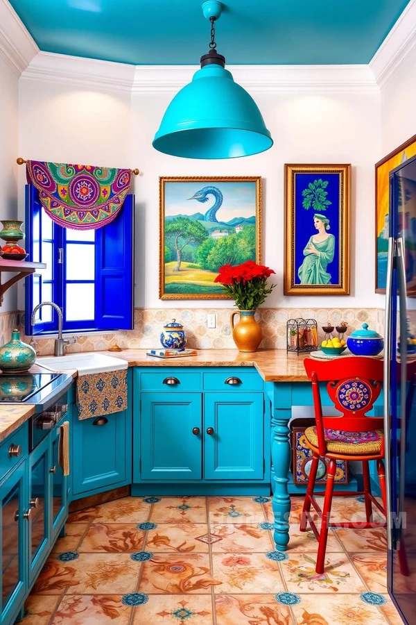 Bold Turquoise and Gold Accents in Mediterranean Kitchen