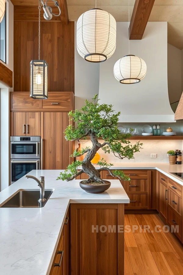 Bonsai Centerpiece in Tranquil Kitchen