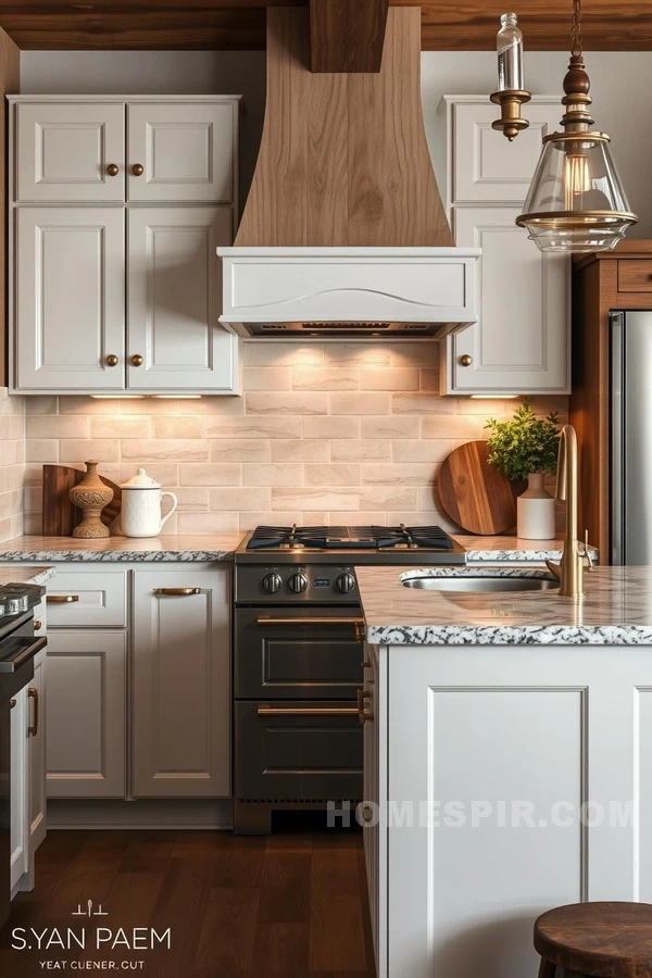 Brass Fixtures and Granite Cozy Rustic Kitchen