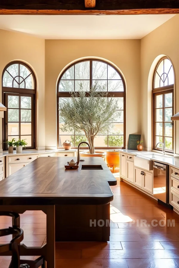 Breezy Mediterranean Kitchen with Sunlit Island