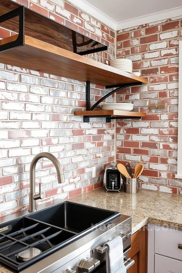 Brick and Metal Tiles Create Bold Kitchen Backsplash