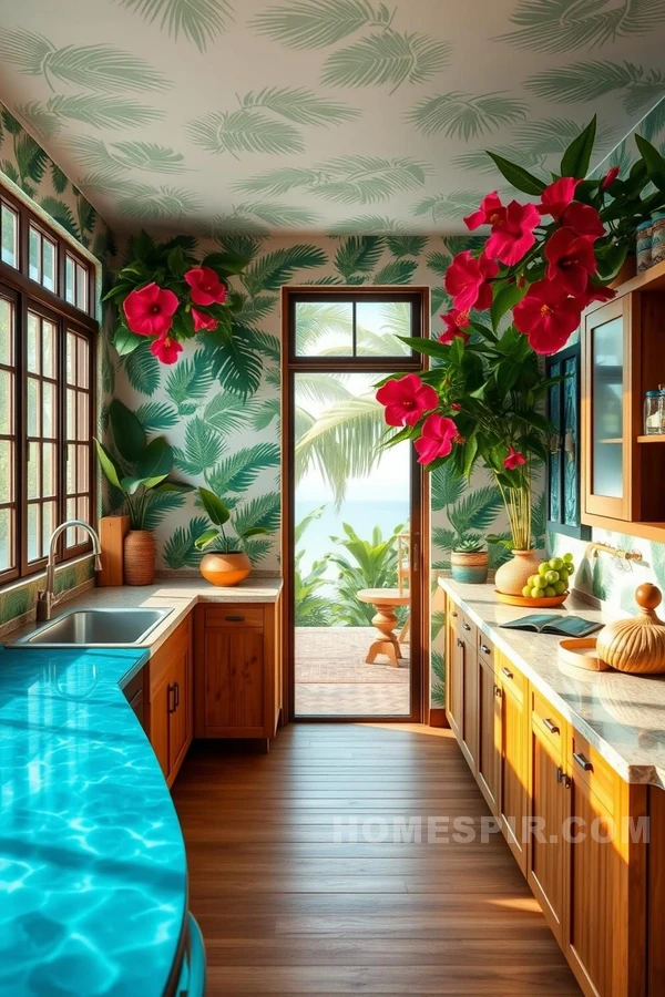 Bright Sunlit Tropical Oasis Kitchen