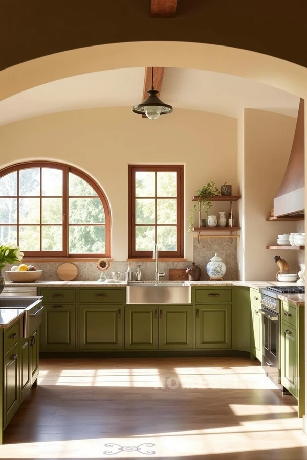 Bright Tuscan Kitchen with Arching Windows