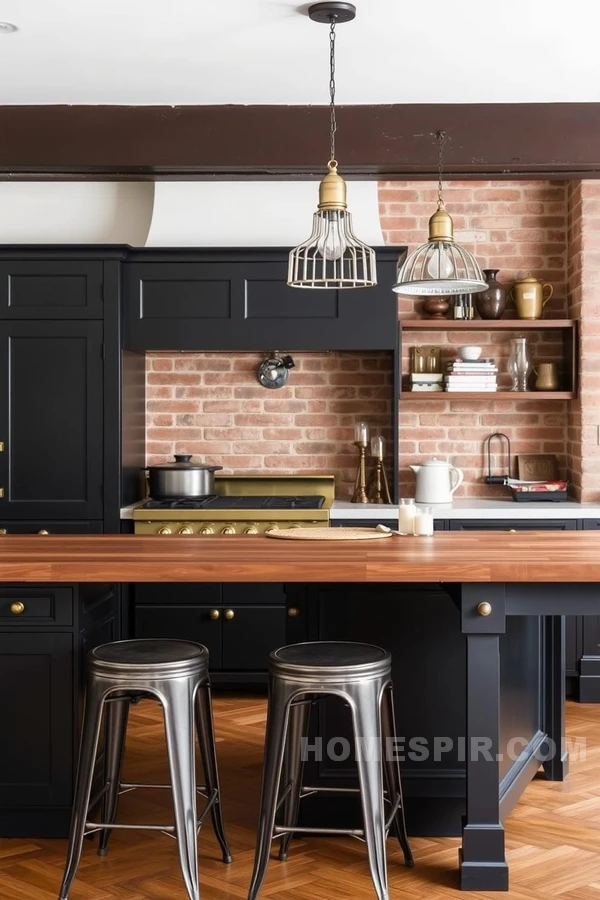 Butcher Block Island and Metal Stools Design