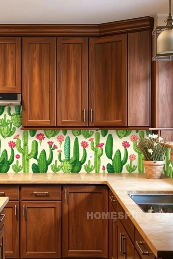 Cactus Patterned Backsplash for Southwestern Kitchens