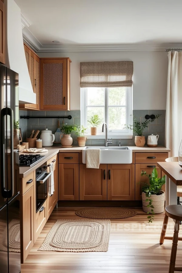 Cane Webbing Cabinets with Earthy Vibe