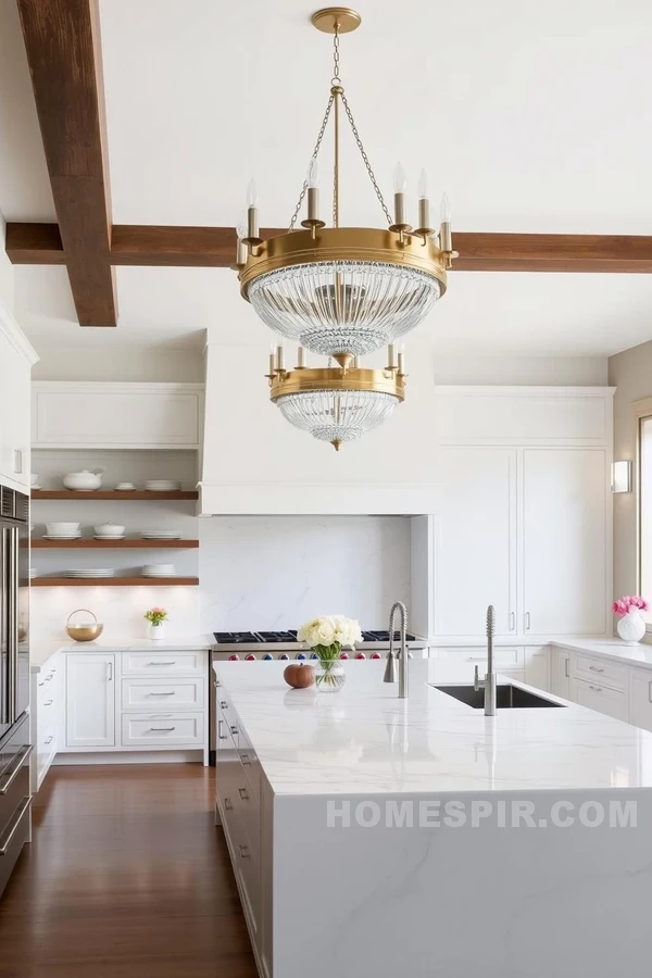 Captivating Transitional Kitchen with Statement Chandeliers