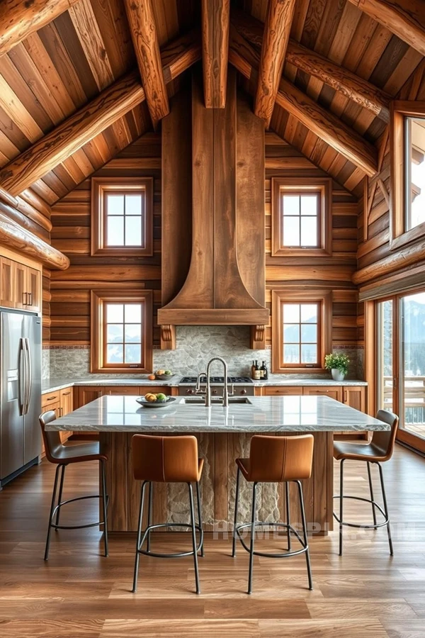 Central Island in Minimalist Cabin Kitchen