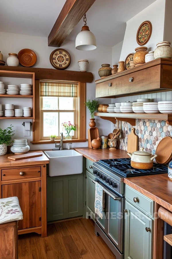 Ceramic Dishware In Cottage Kitchen Design