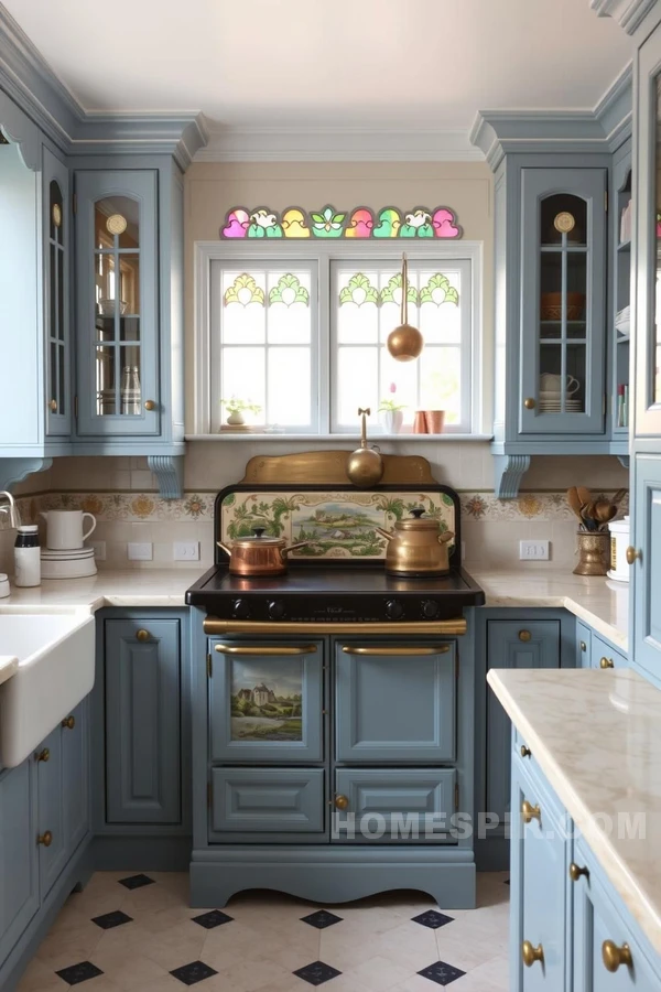 Charming Ceramic Tile Backsplash in Victorian Pastels