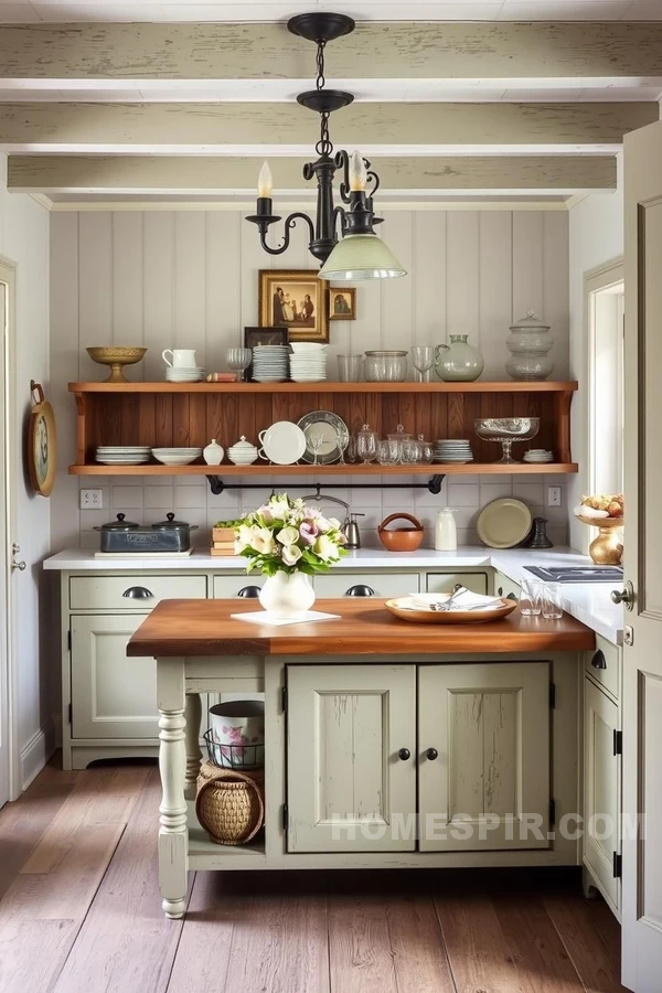 Charming Cottage Kitchen With Rustic Island