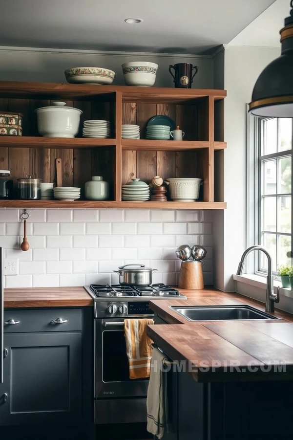 Charming Open Shelving with Vintage Kitchenware